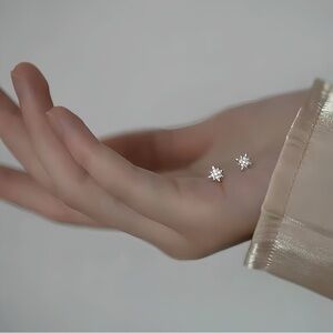 Silver Small Shining Stars Stud Earrings-Silver ECZ008